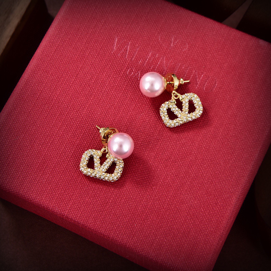 Bagsaaa Va1e*ntin0 Vlogo Teardrop Gold Crystal Earrings
