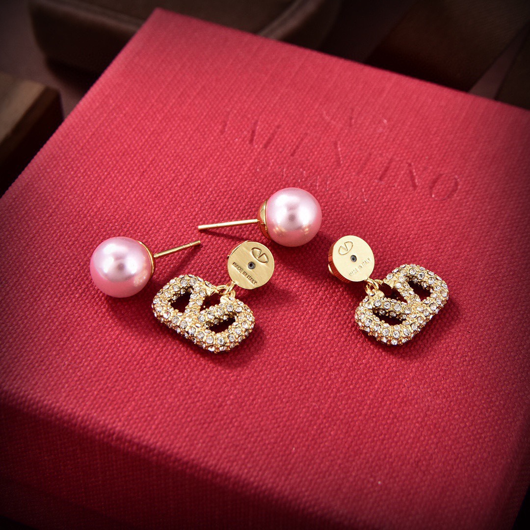 Bagsaaa Va1e*ntin0 Vlogo Teardrop Gold Crystal Earrings