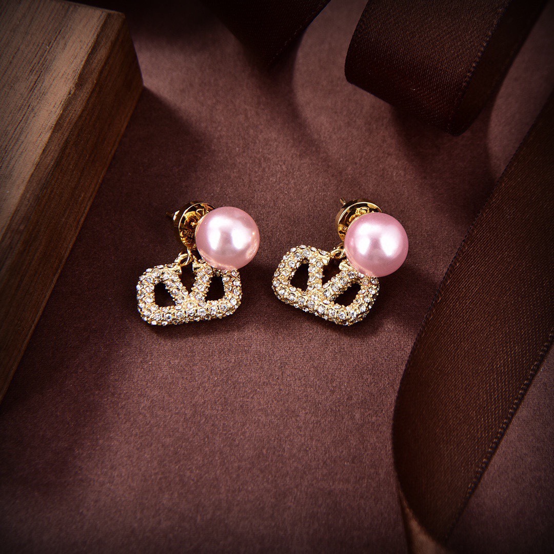 Bagsaaa Va1e*ntin0 Vlogo Teardrop Gold Crystal Earrings