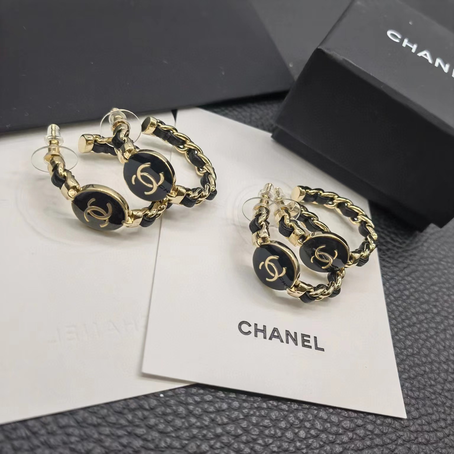Bagsaaa Ch**el Black Hoop Earrings