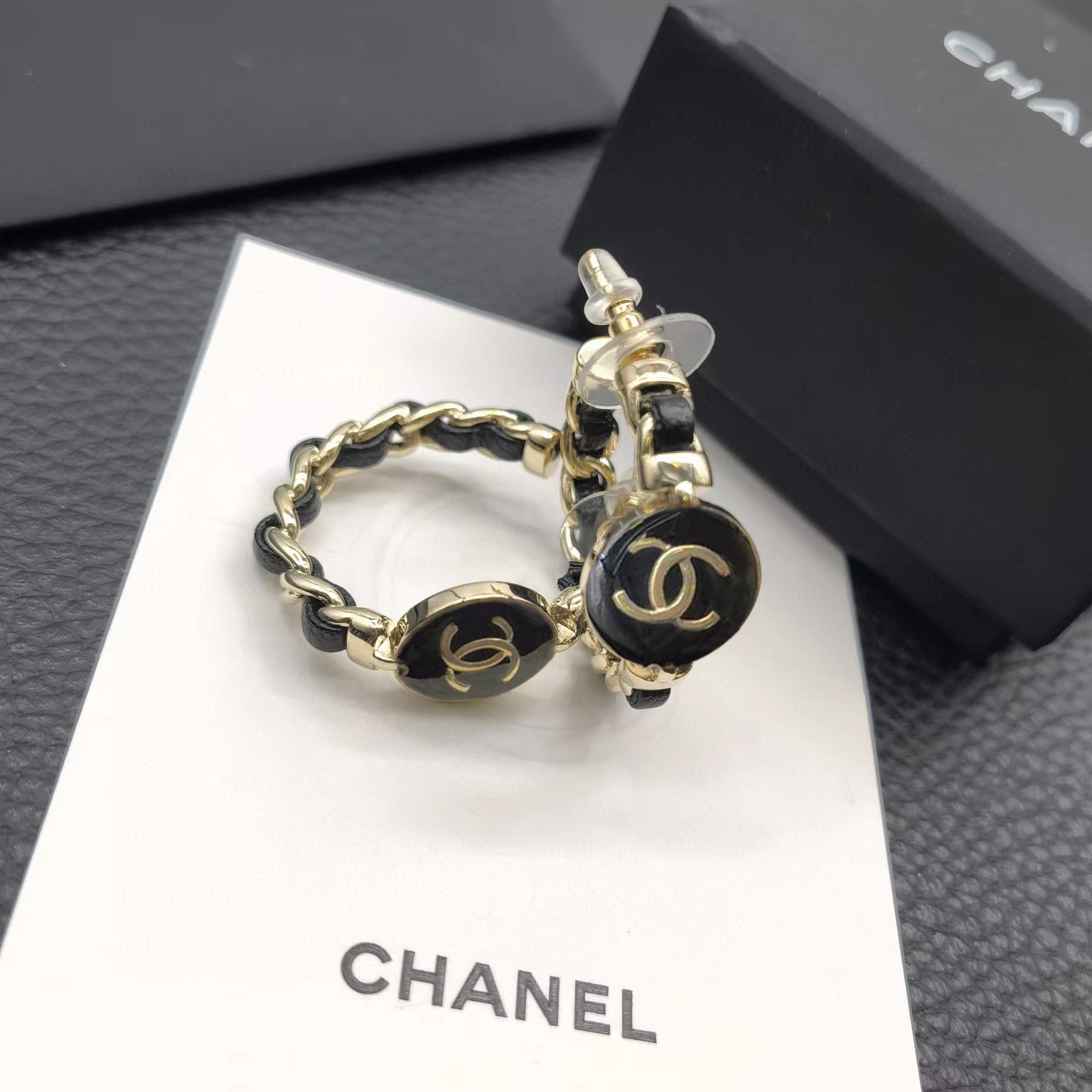 Bagsaaa Ch**el Black Hoop Earrings