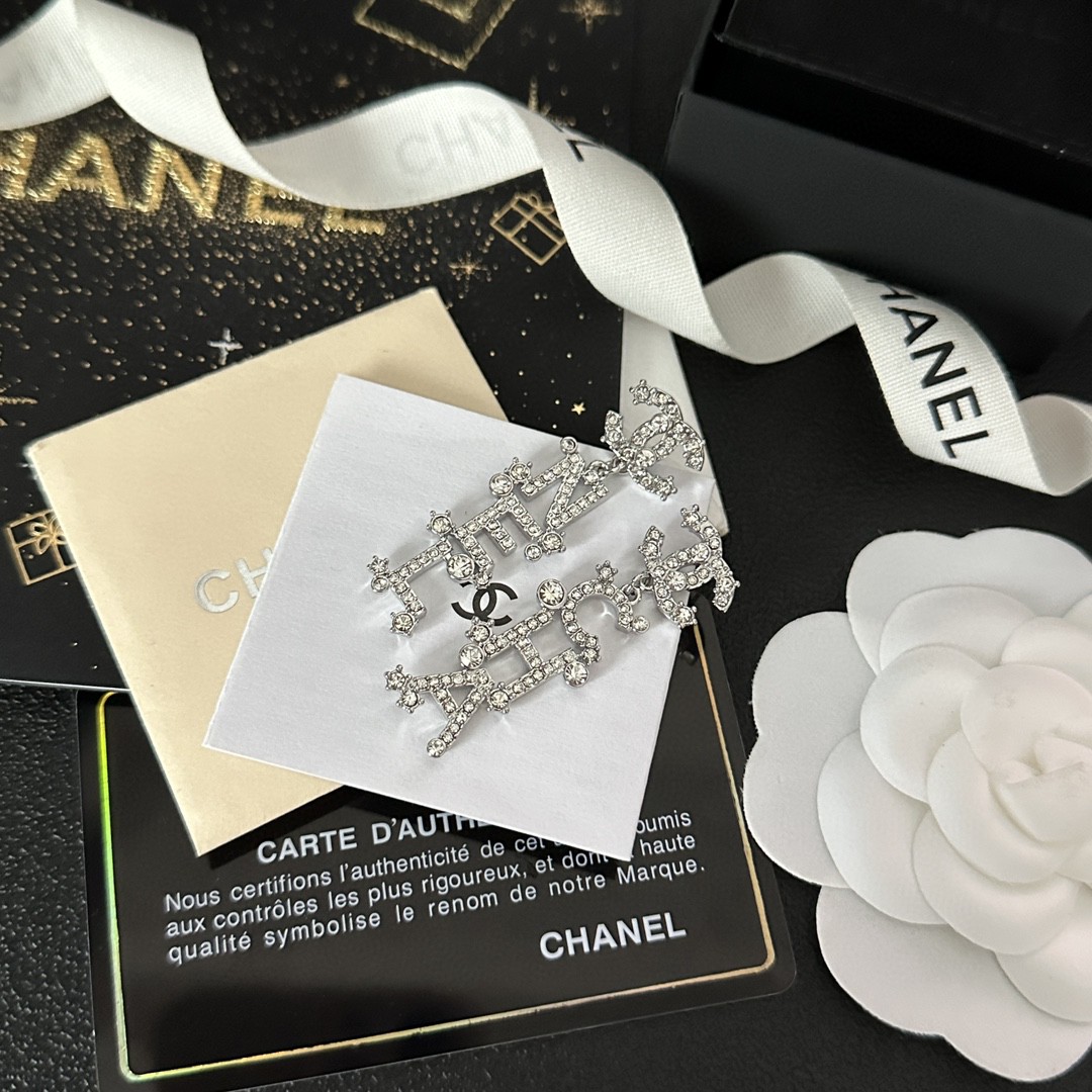 Bagsaaa Ch**el Crystal Silver Drop Earrings
