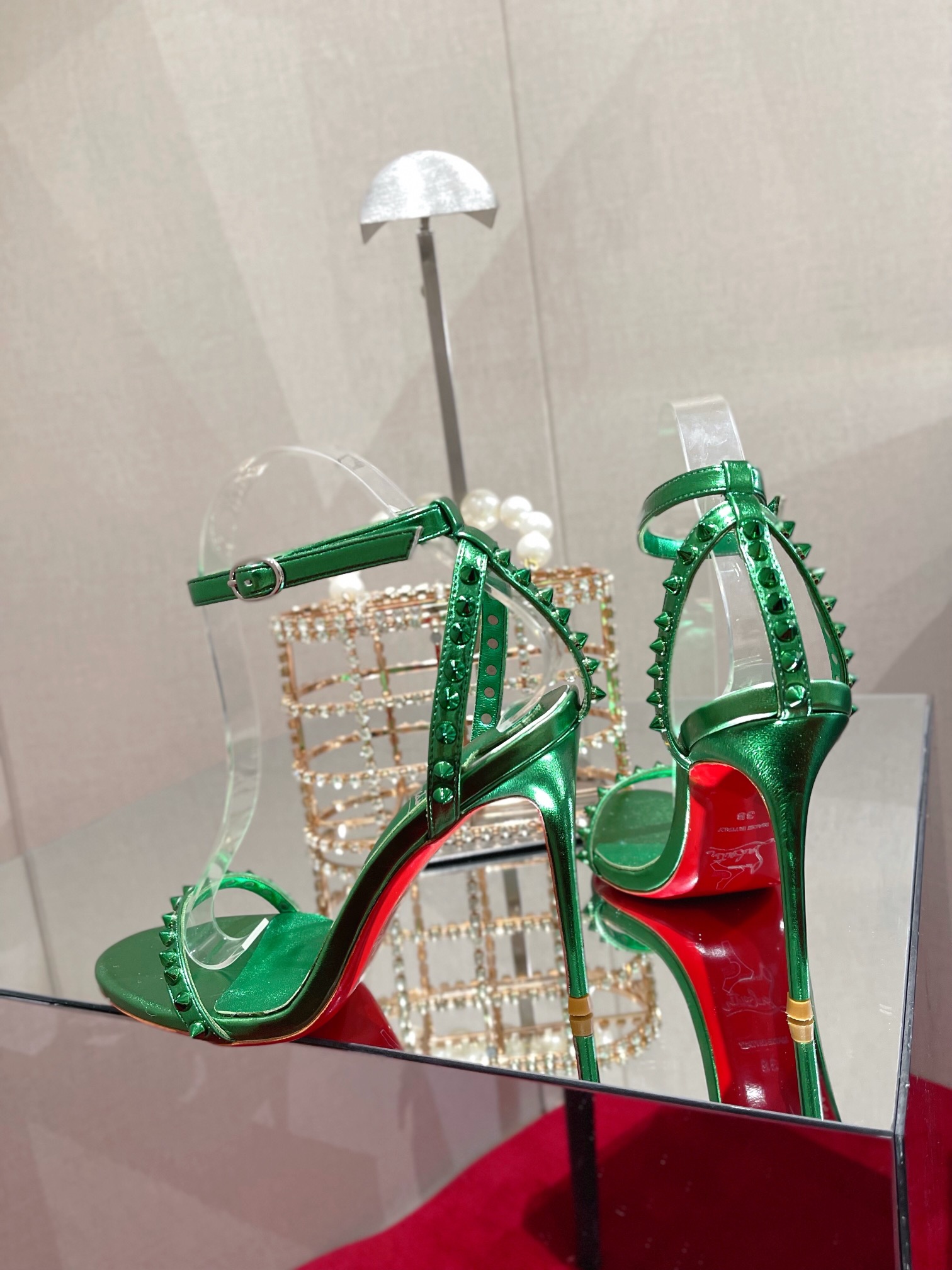 Bagsaaa Chr1st1an LOUBOUTIN So Me Spike 100 Metallic Green Leather Heels