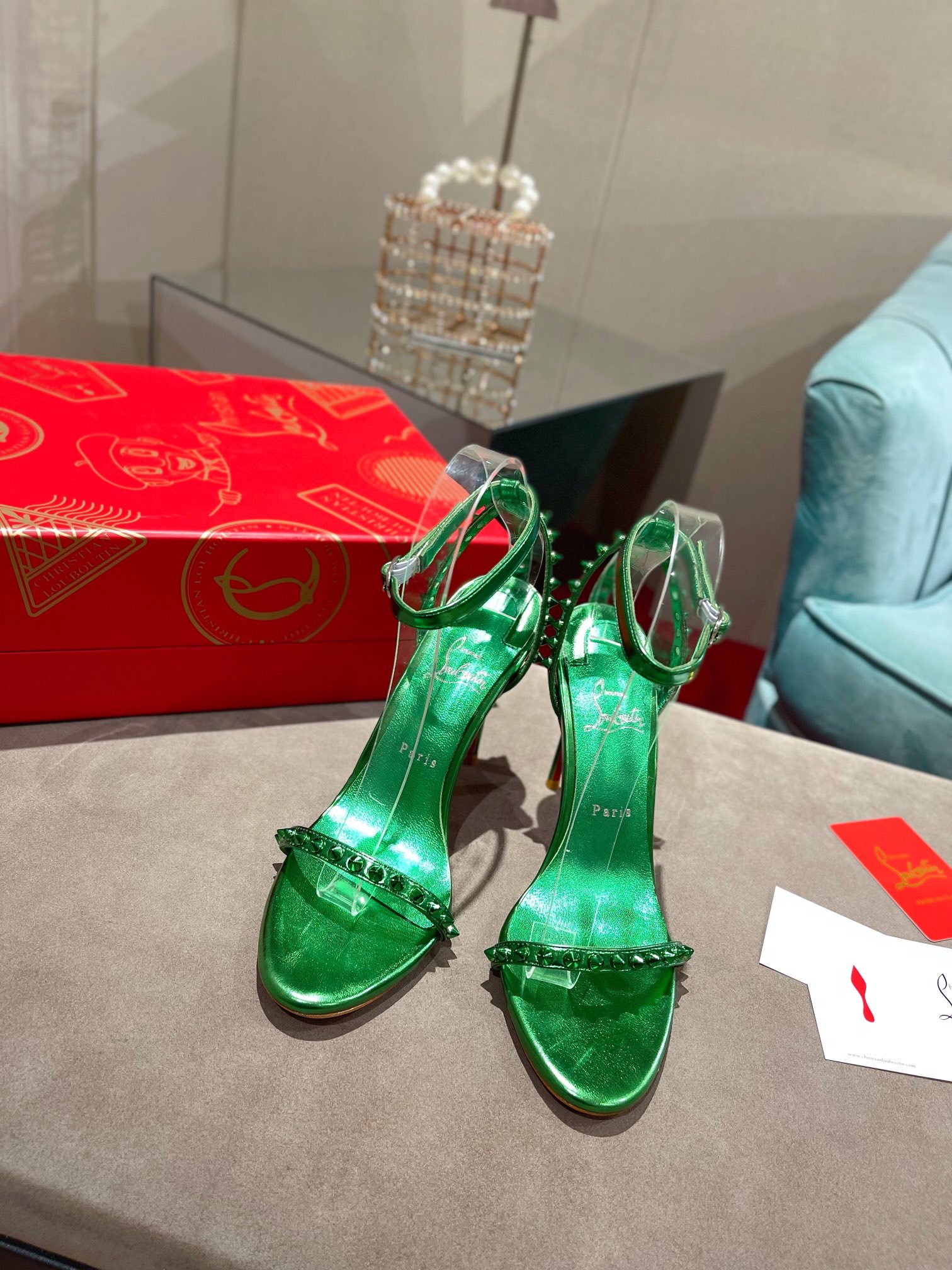 Bagsaaa Chr1st1an LOUBOUTIN So Me Spike 100 Metallic Green Leather Heels