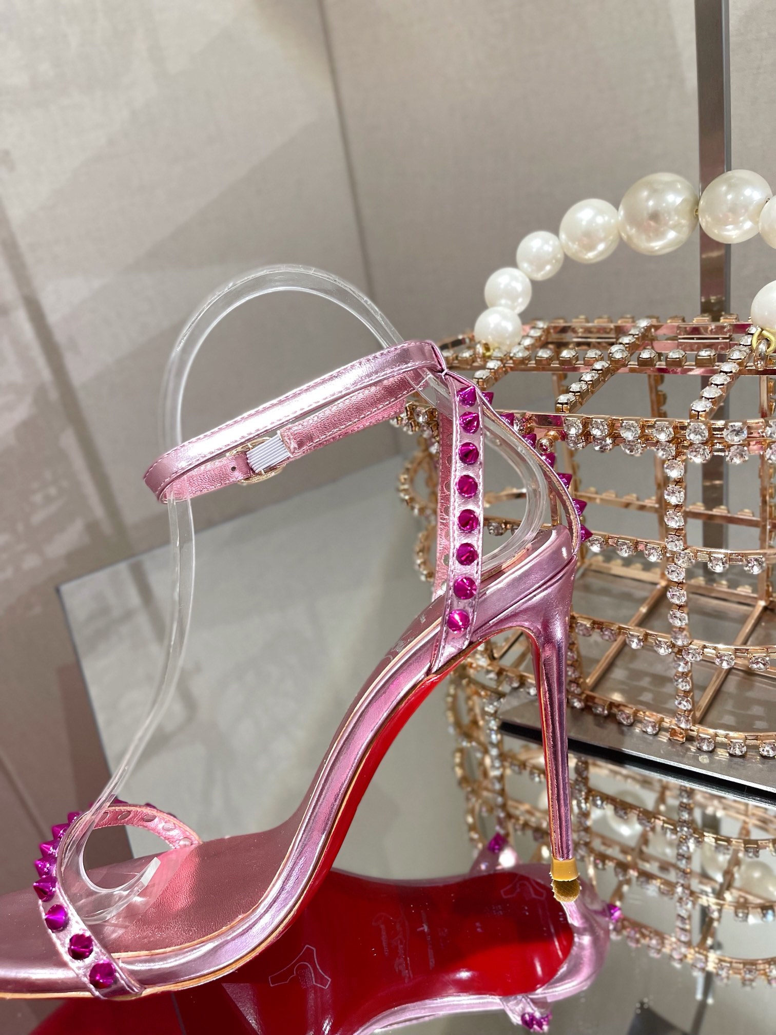 Bagsaaa Chr1st1an LOUBOUTIN So Me Spike 100 Metallic Pink Leather Heels