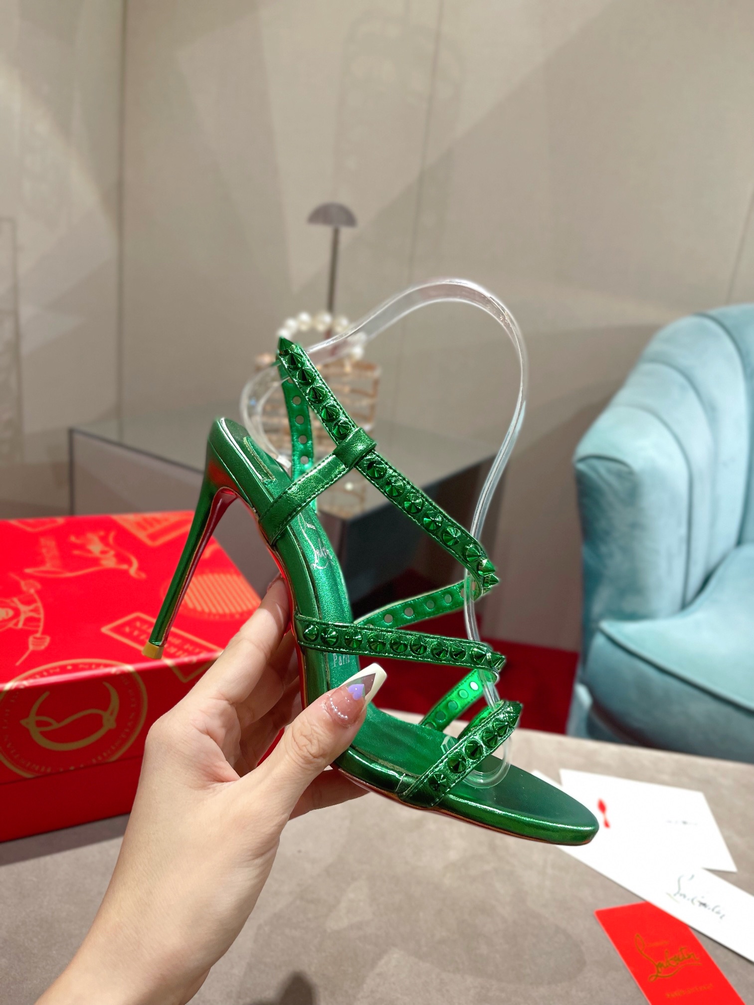 Bagsaaa Chr1st1an Louboutin Spikita Strap 100 Green Spike Heels