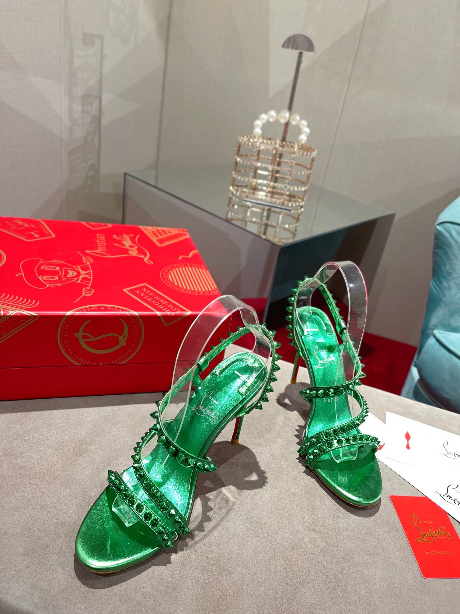 Bagsaaa Chr1st1an Louboutin Spikita Strap 100 Green Spike Heels