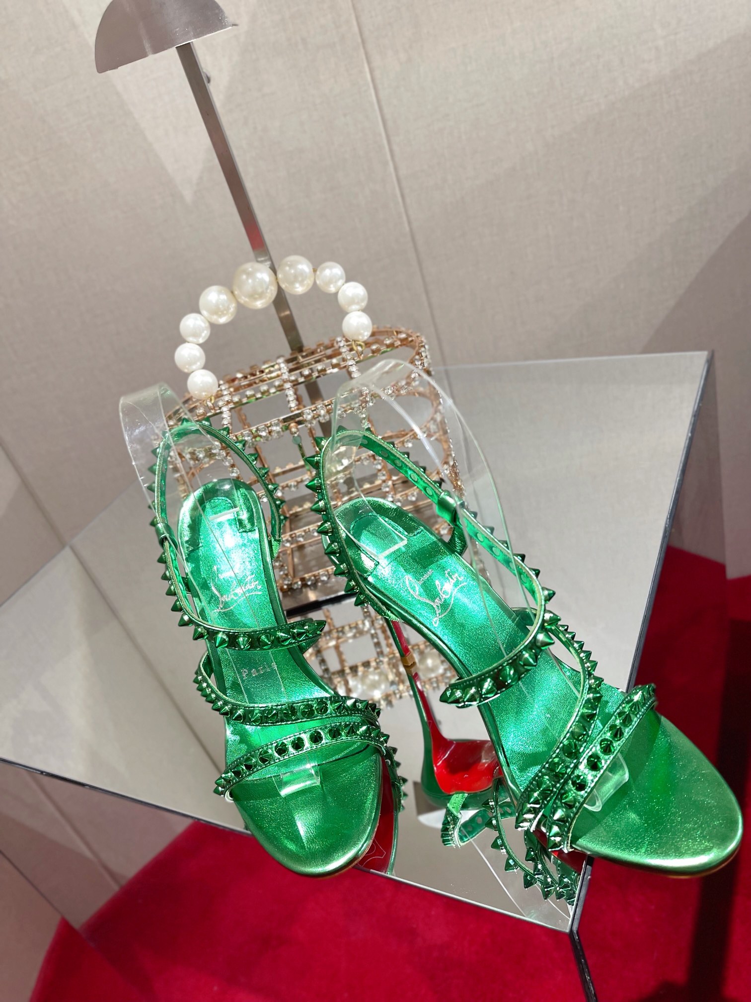 Bagsaaa Chr1st1an Louboutin Spikita Strap 100 Green Spike Heels