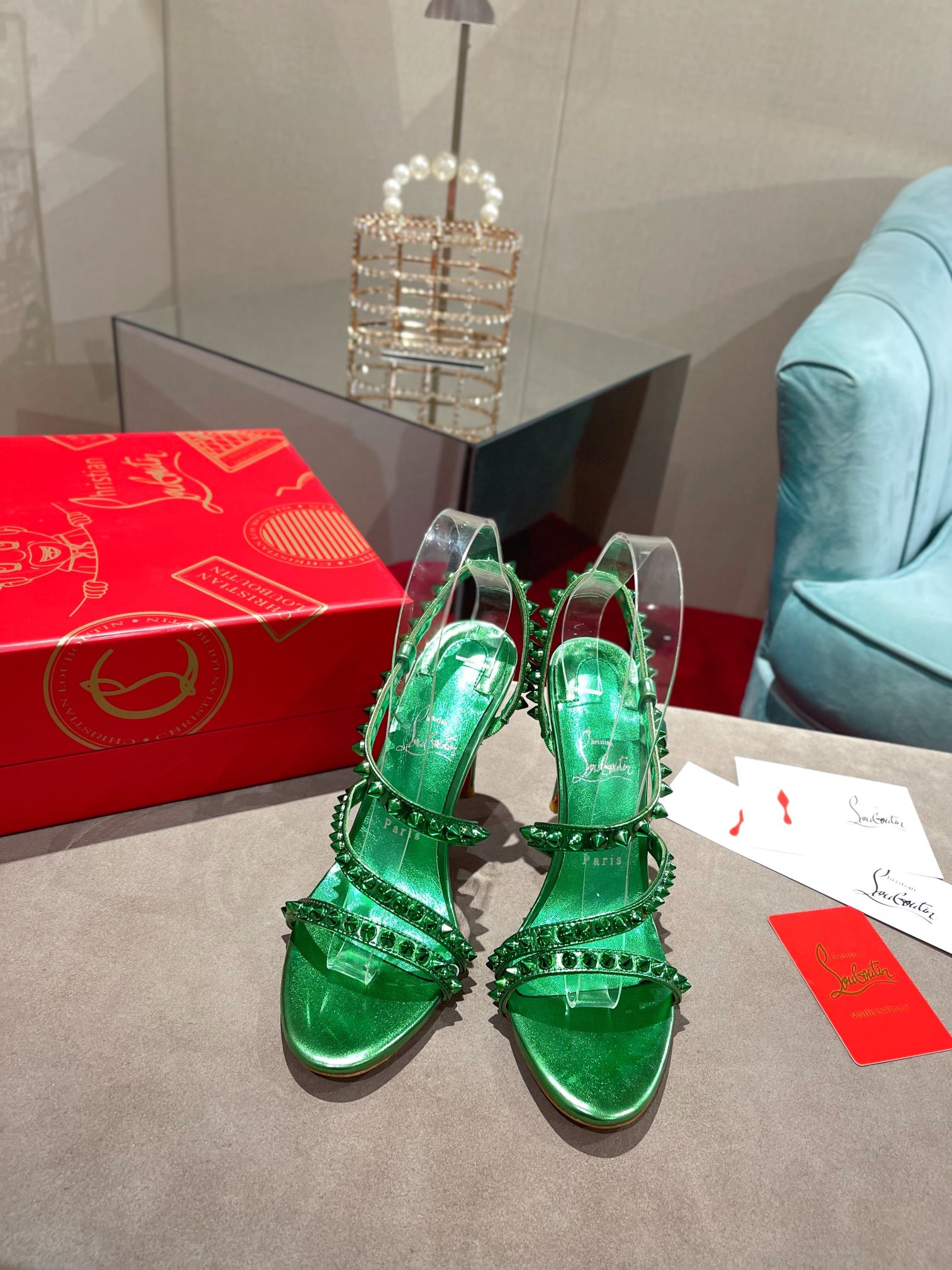 Bagsaaa Chr1st1an Louboutin Spikita Strap 100 Green Spike Heels