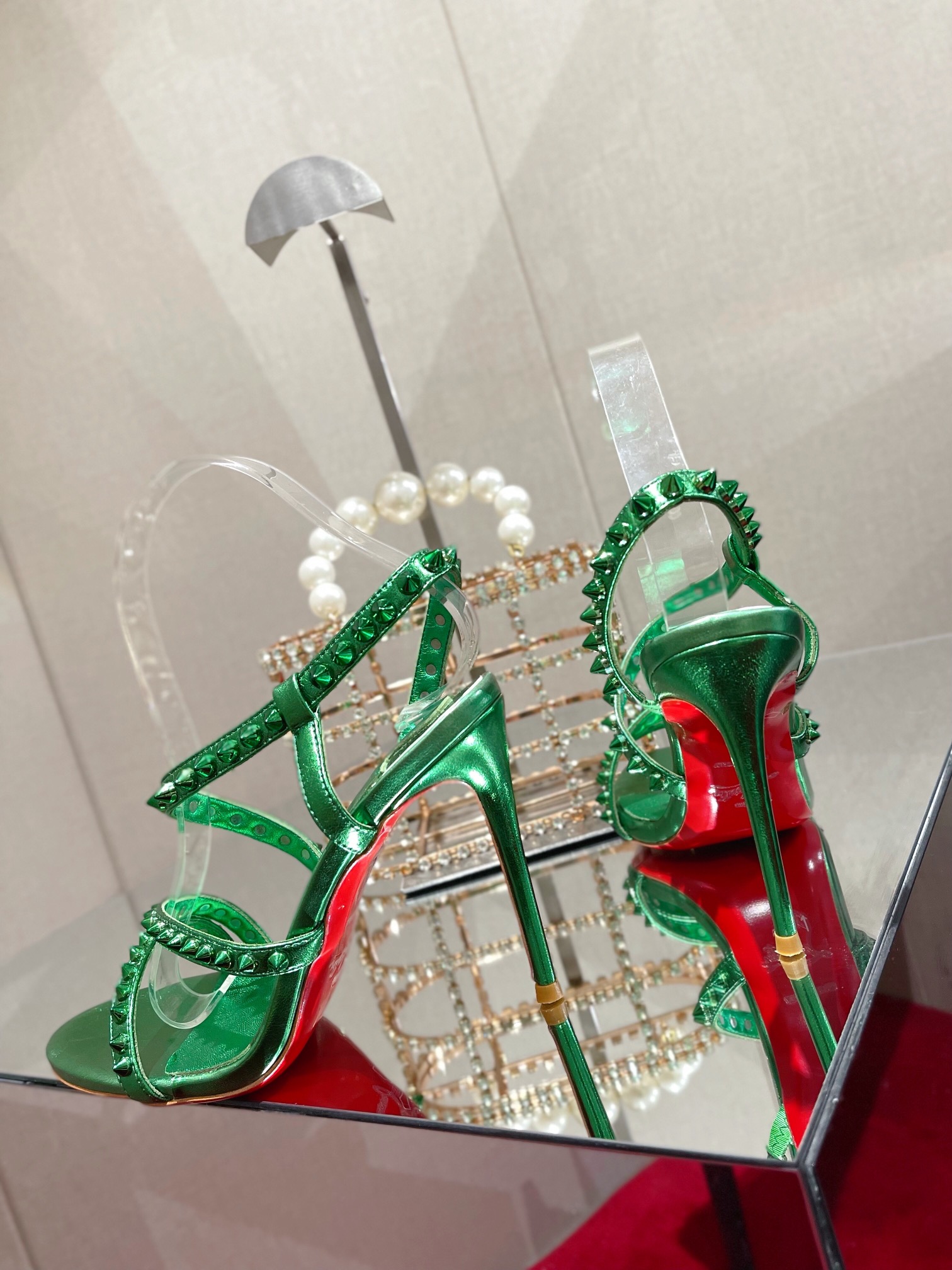 Bagsaaa Chr1st1an Louboutin Spikita Strap 100 Green Spike Heels