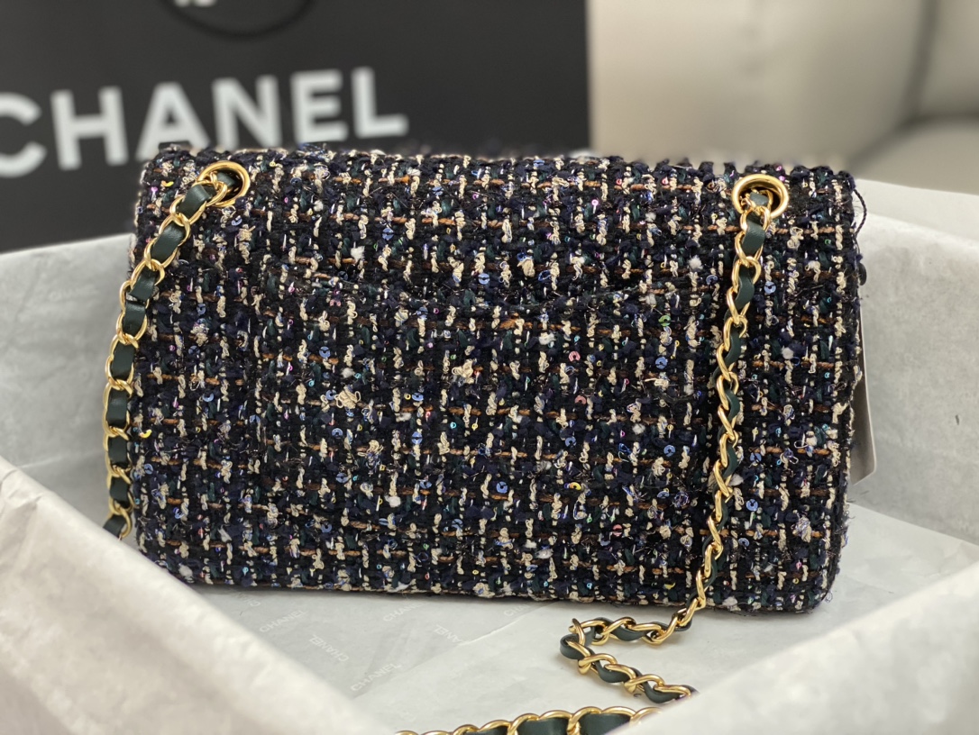 Bagsaaa Ch**el Tweed Flap Bag Black and Multicolor - 25cm