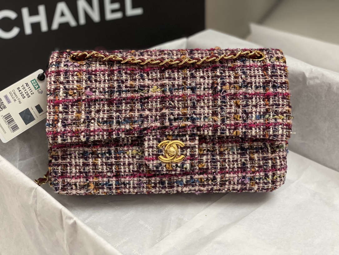 Bagsaaa Ch**el Tweed Flap Bag Pink, Red, White, Black - 25cm