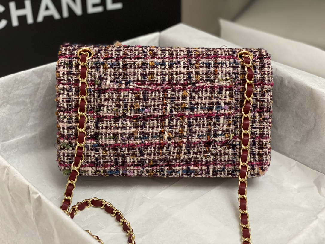 Bagsaaa Ch**el Tweed Flap Bag Pink, Red, White, Black - 25cm