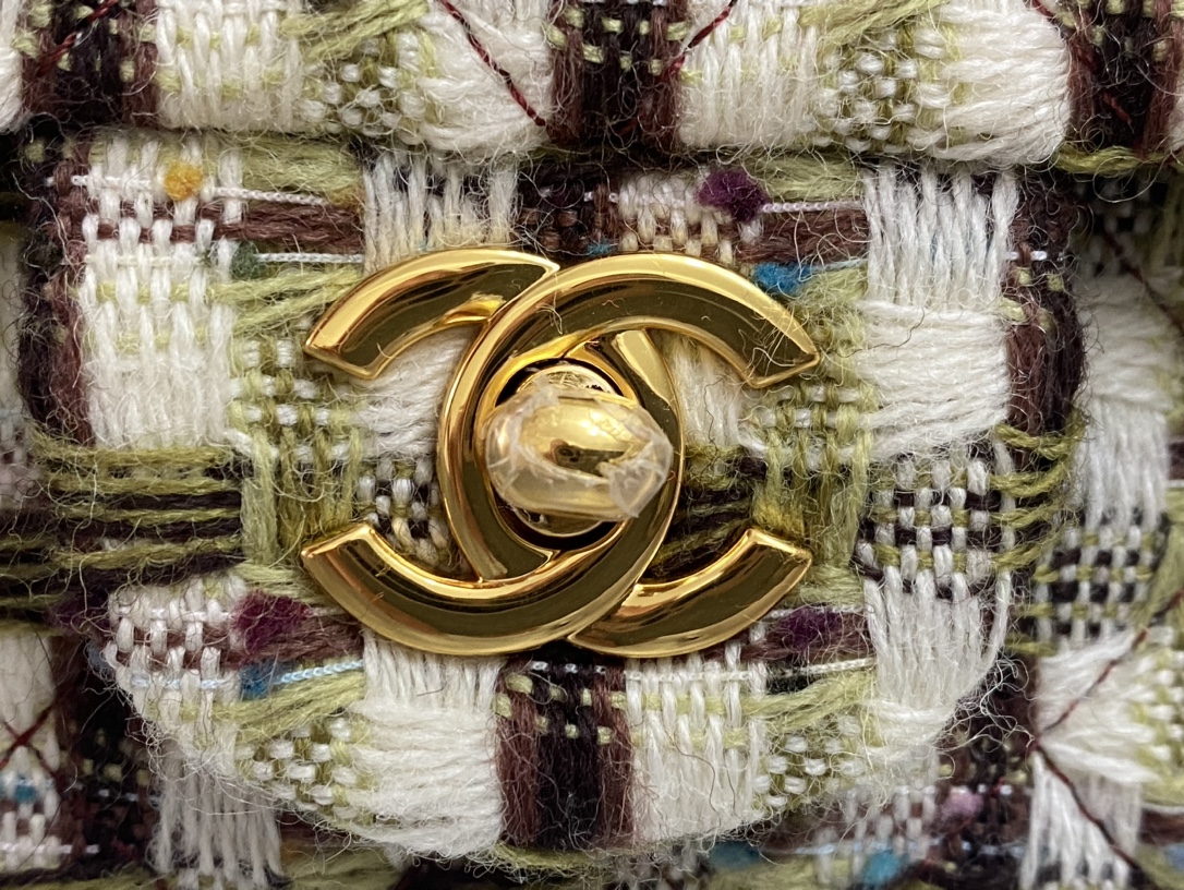 Bagsaaa Ch**el Classic Handbag Wool Tweed & Gold-Tone Metal A01112 - 15.5 × 25.5 × 6.5 cm