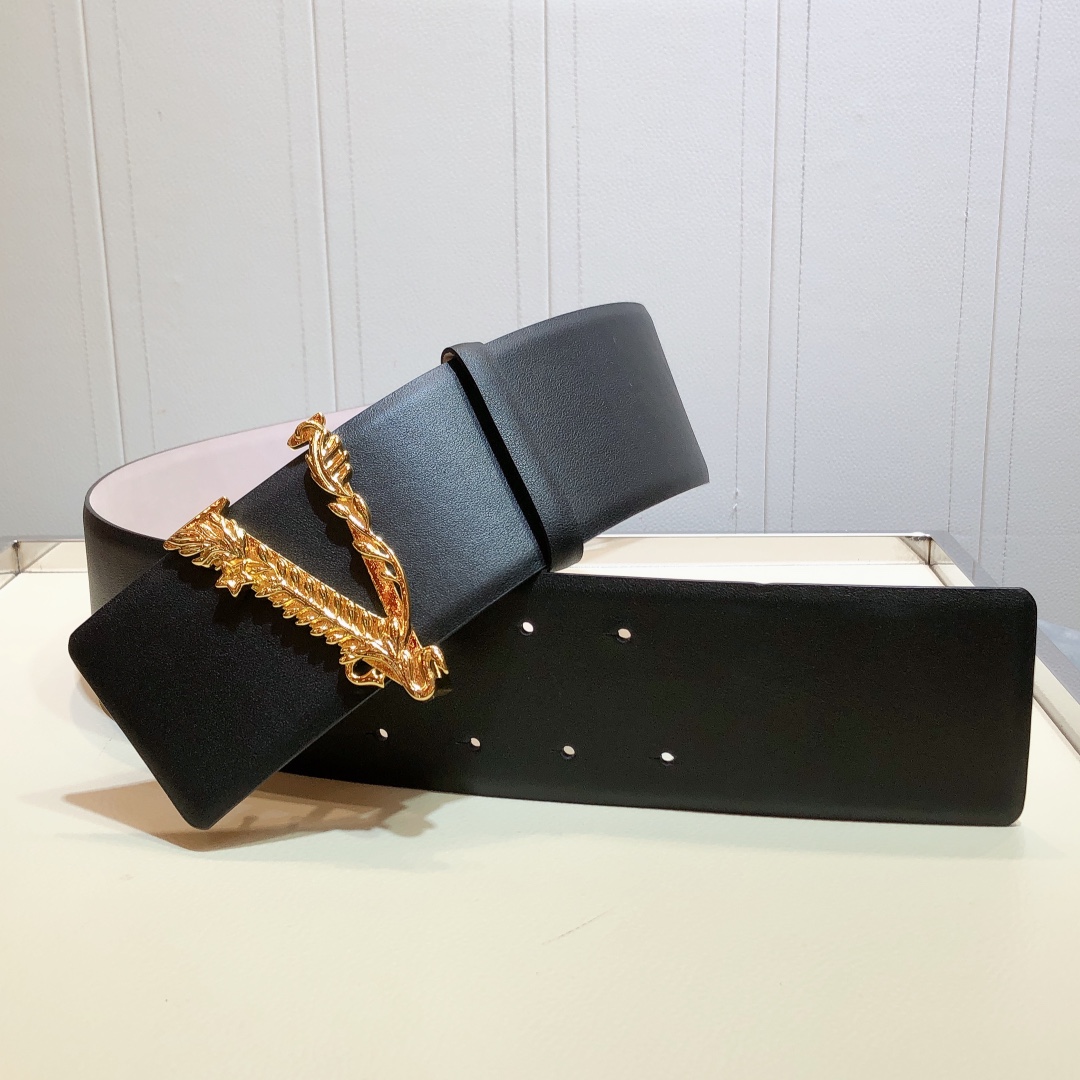 Bagsaaa Versace Barocco V buckle black belt 7cm