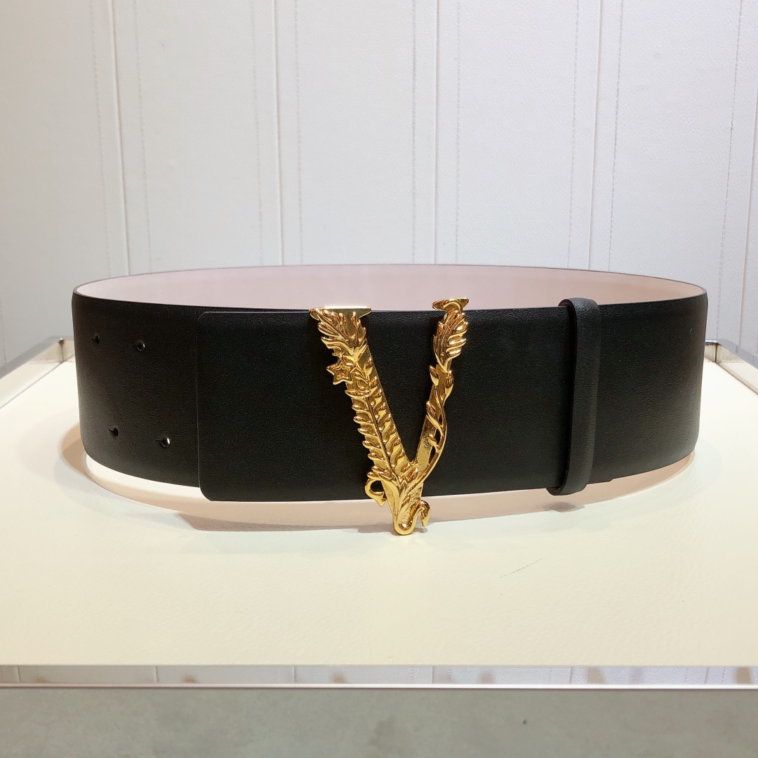 Bagsaaa Versace Barocco V buckle black belt 7cm