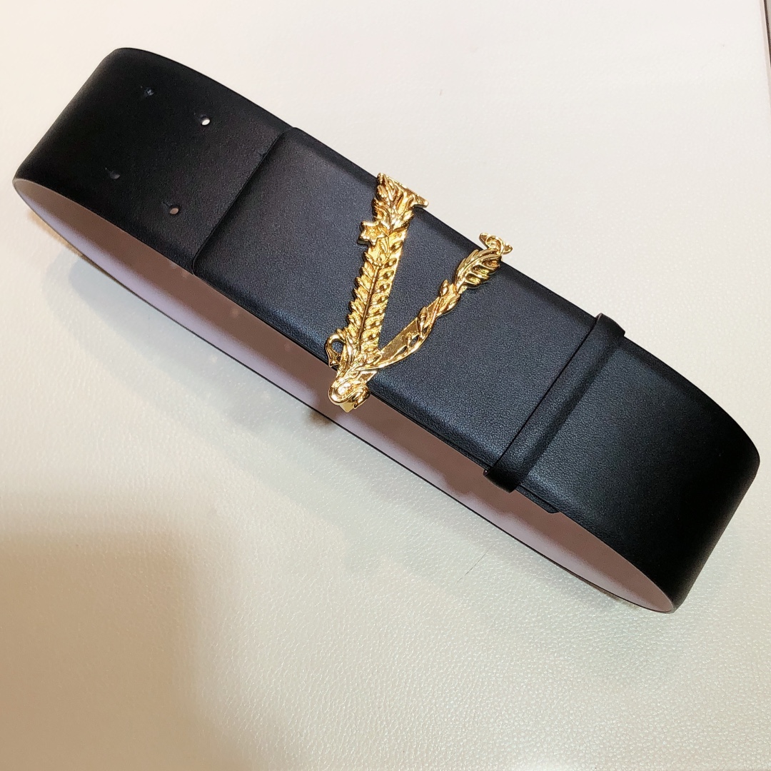 Bagsaaa Versace Barocco V buckle black belt 7cm