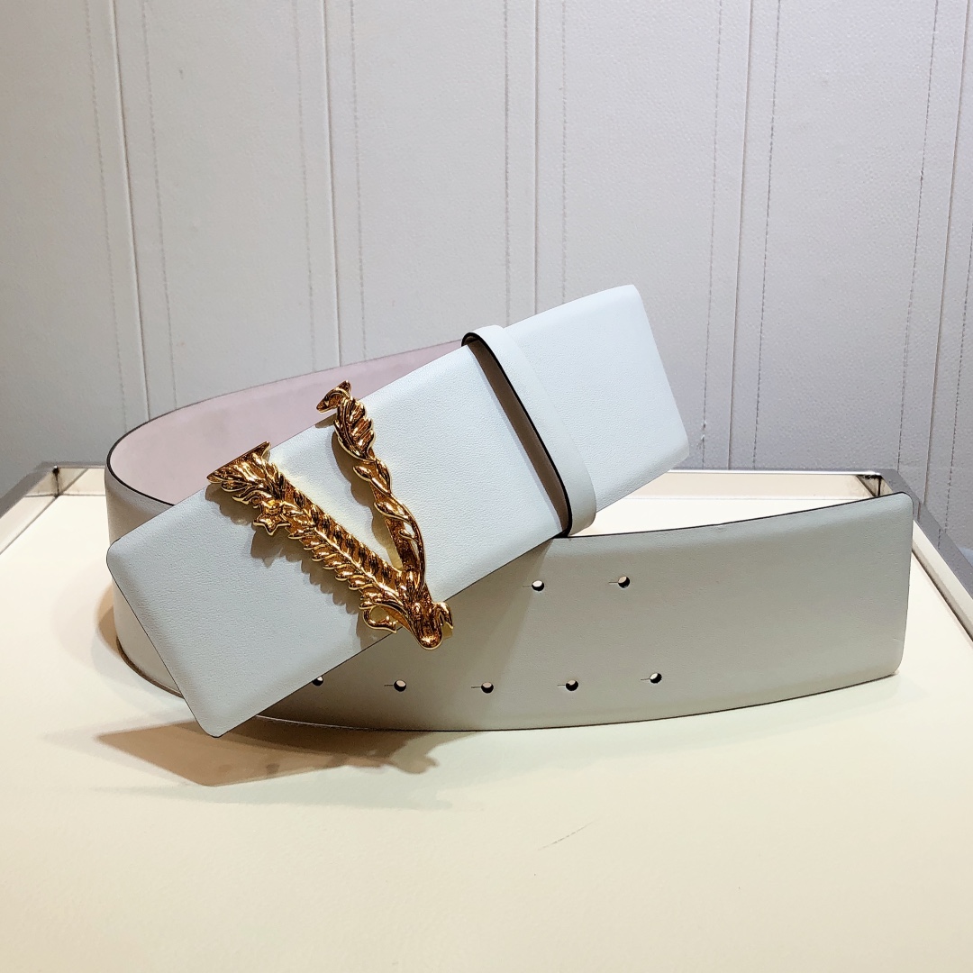 Bagsaaa Versace Barocco V buckle white belt 7cm