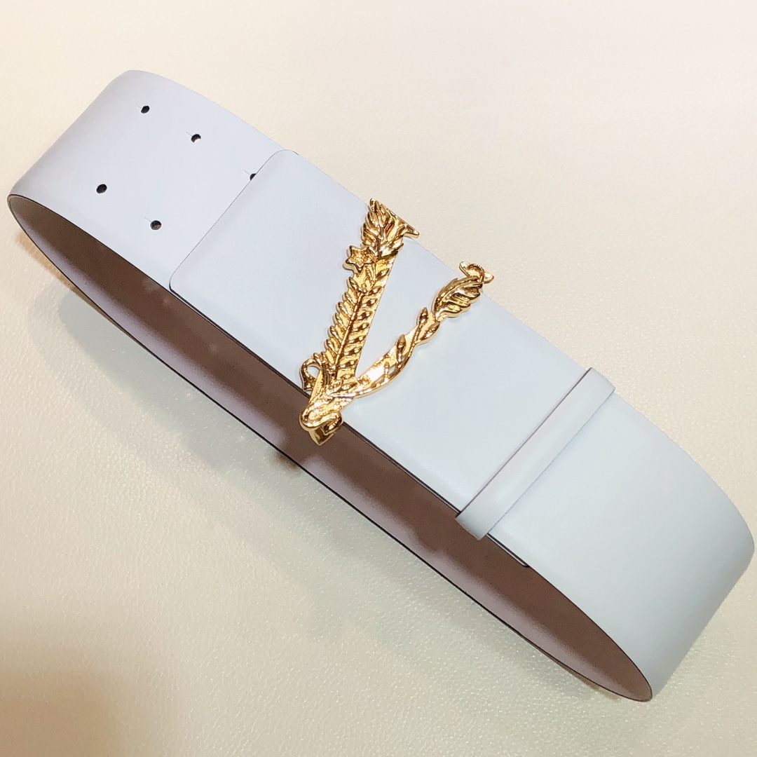 Bagsaaa Versace Barocco V buckle white belt 7cm