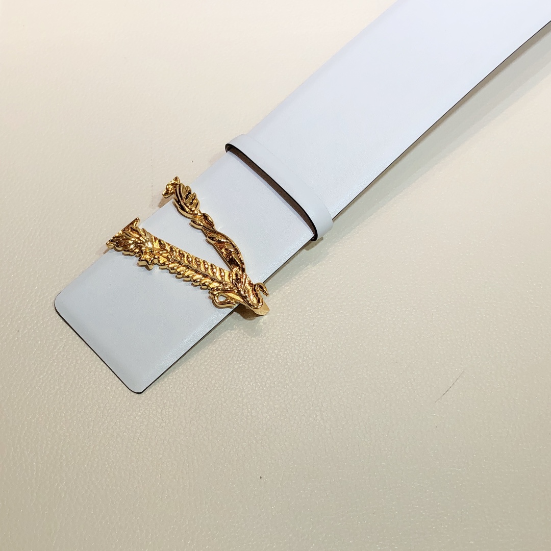 Bagsaaa Versace Barocco V buckle white belt 7cm