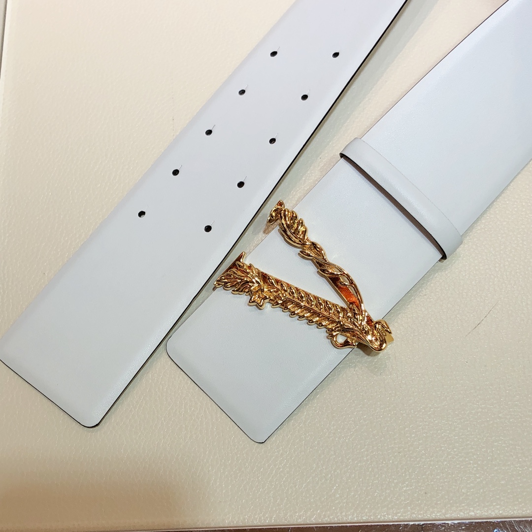 Bagsaaa Versace Barocco V buckle white belt 7cm