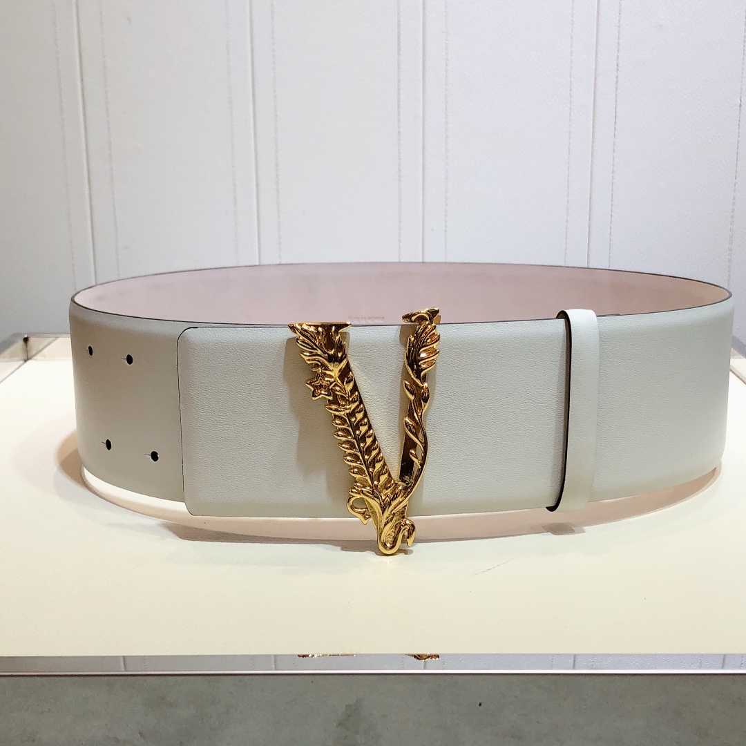 Bagsaaa Versace Barocco V buckle white belt 7cm