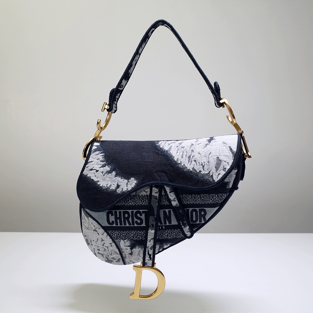Bagsaaa D10r Saddle Navy Blue Embroidered - 25.5 x 20 x 6.5 cm