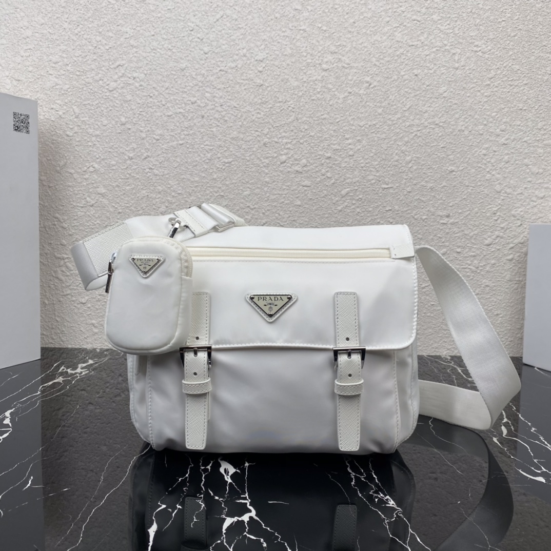 Bagsaaa Pra*a Re-Nylon white shoulder bag - 27x20.5x12cm