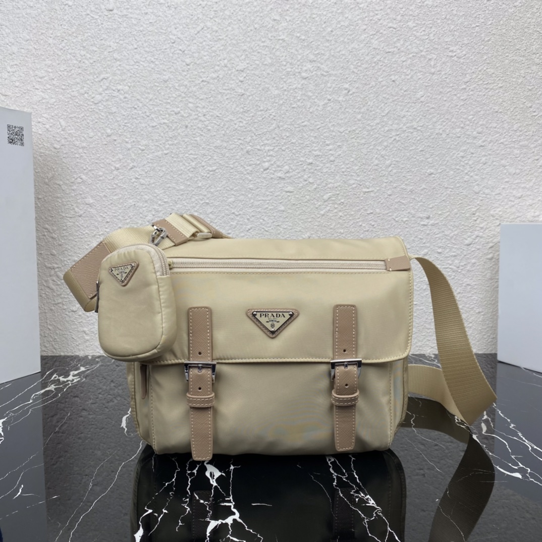 Bagsaaa Pra*a Re-Nylon beige shoulder bag - 27x20.5x12cm