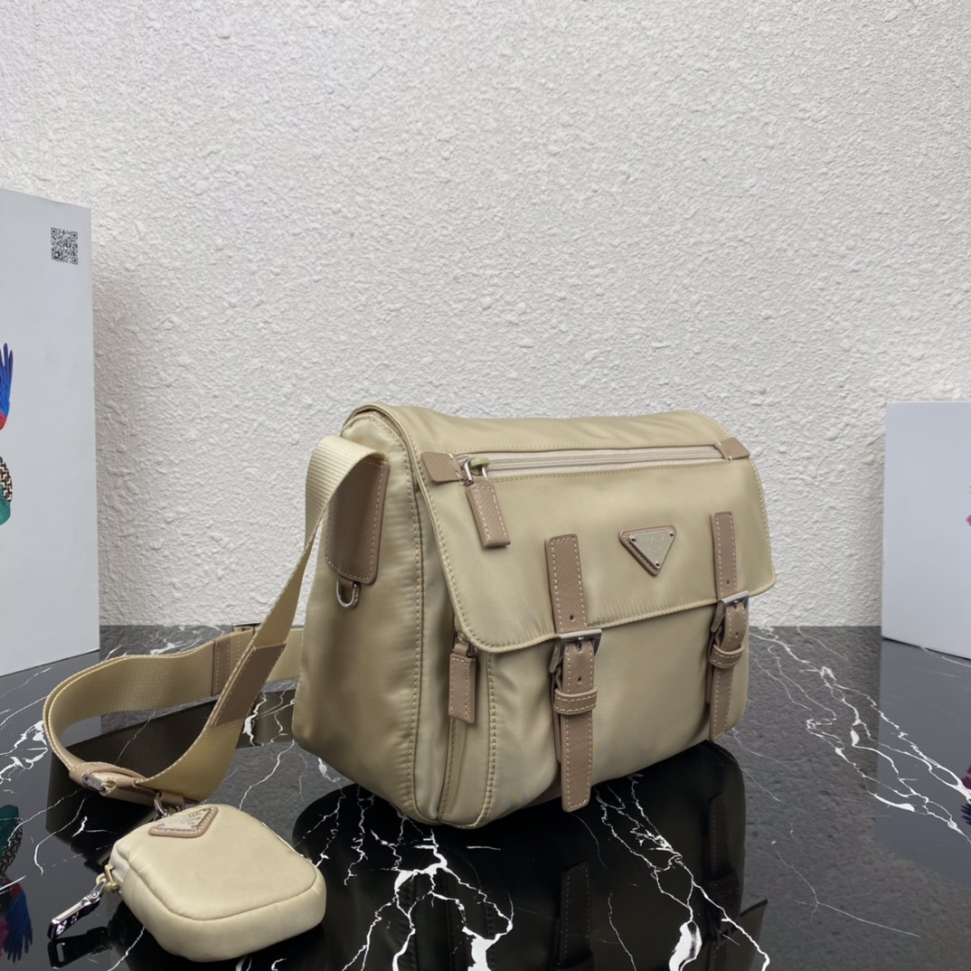 Bagsaaa Pra*a Re-Nylon beige shoulder bag - 27x20.5x12cm