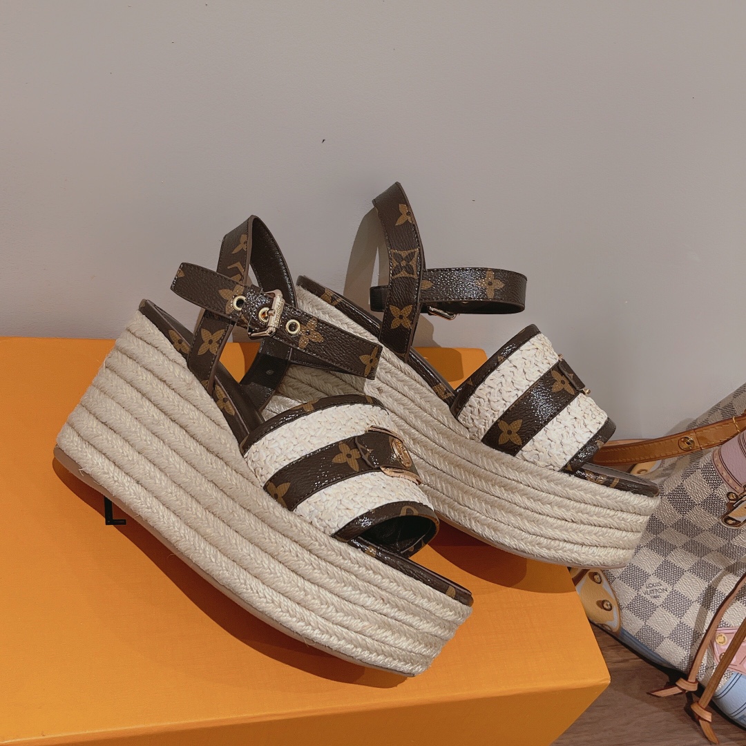 Bagsaaa L0vis Vvtt0n Starboard Wedge Sandal Brown Monogram LV Logo
