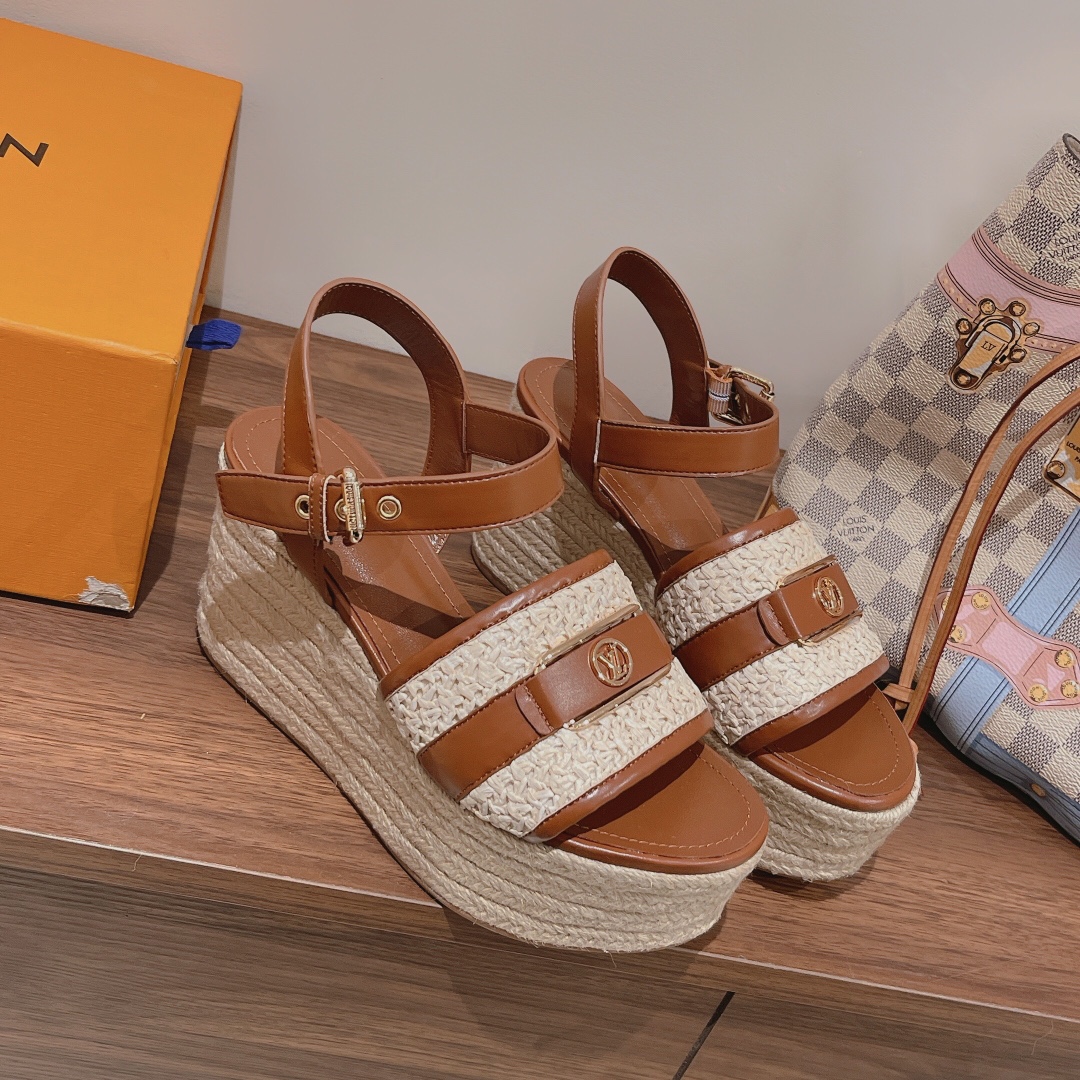 Bagsaaa L0vis Vvtt0n Starboard Wedge Sandal Brown LV Logo