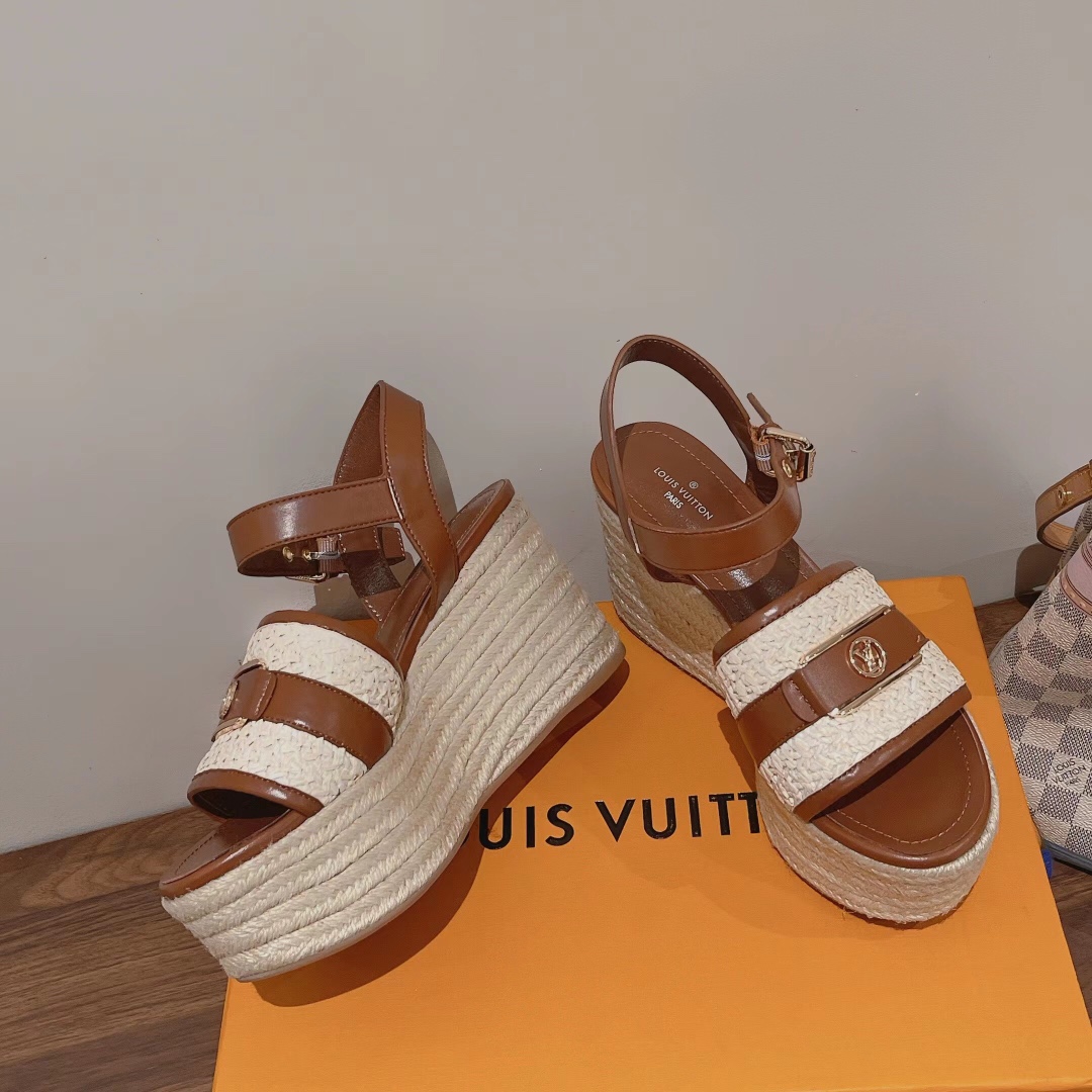 Bagsaaa L0vis Vvtt0n Starboard Wedge Sandal Brown LV Logo