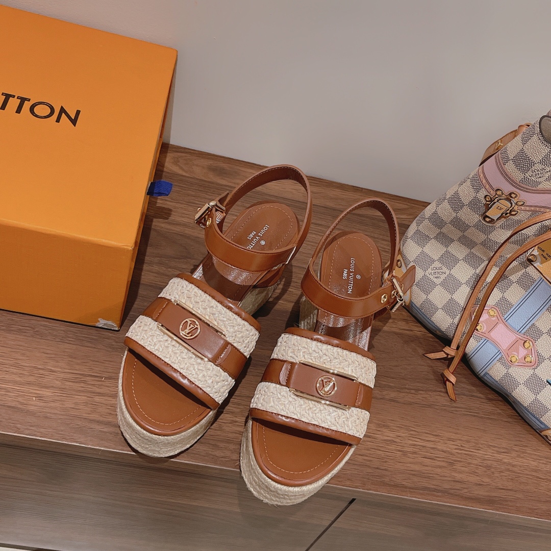Bagsaaa L0vis Vvtt0n Starboard Wedge Sandal Brown LV Logo