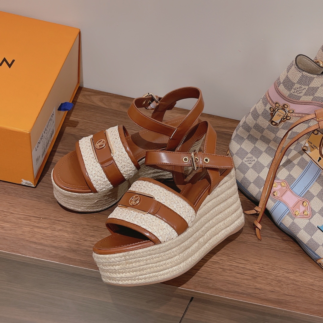 Bagsaaa L0vis Vvtt0n Starboard Wedge Sandal Brown LV Logo