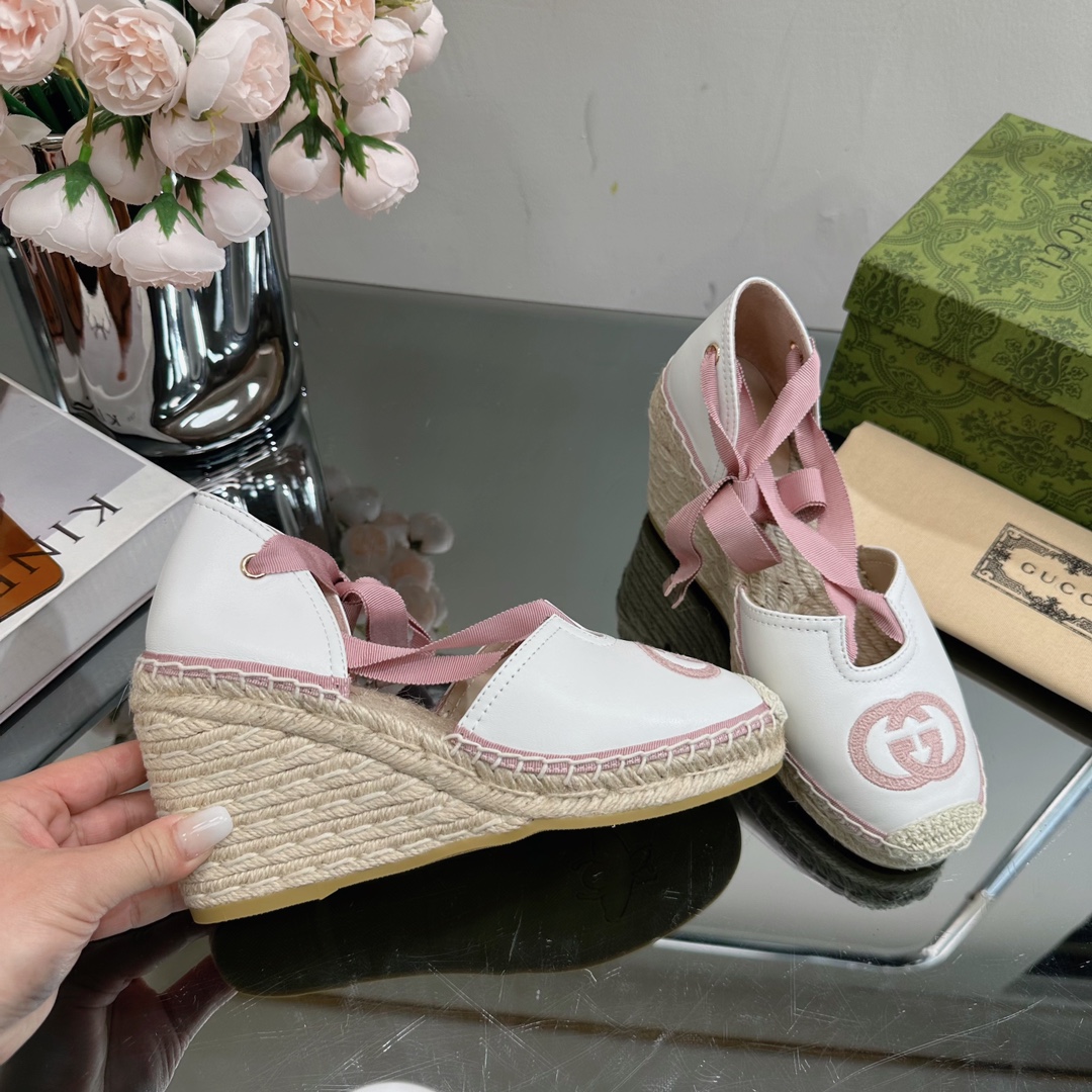 Bagsaaa Gvc*1 Ankle Tie Wedge Espadrille Pink Sandals