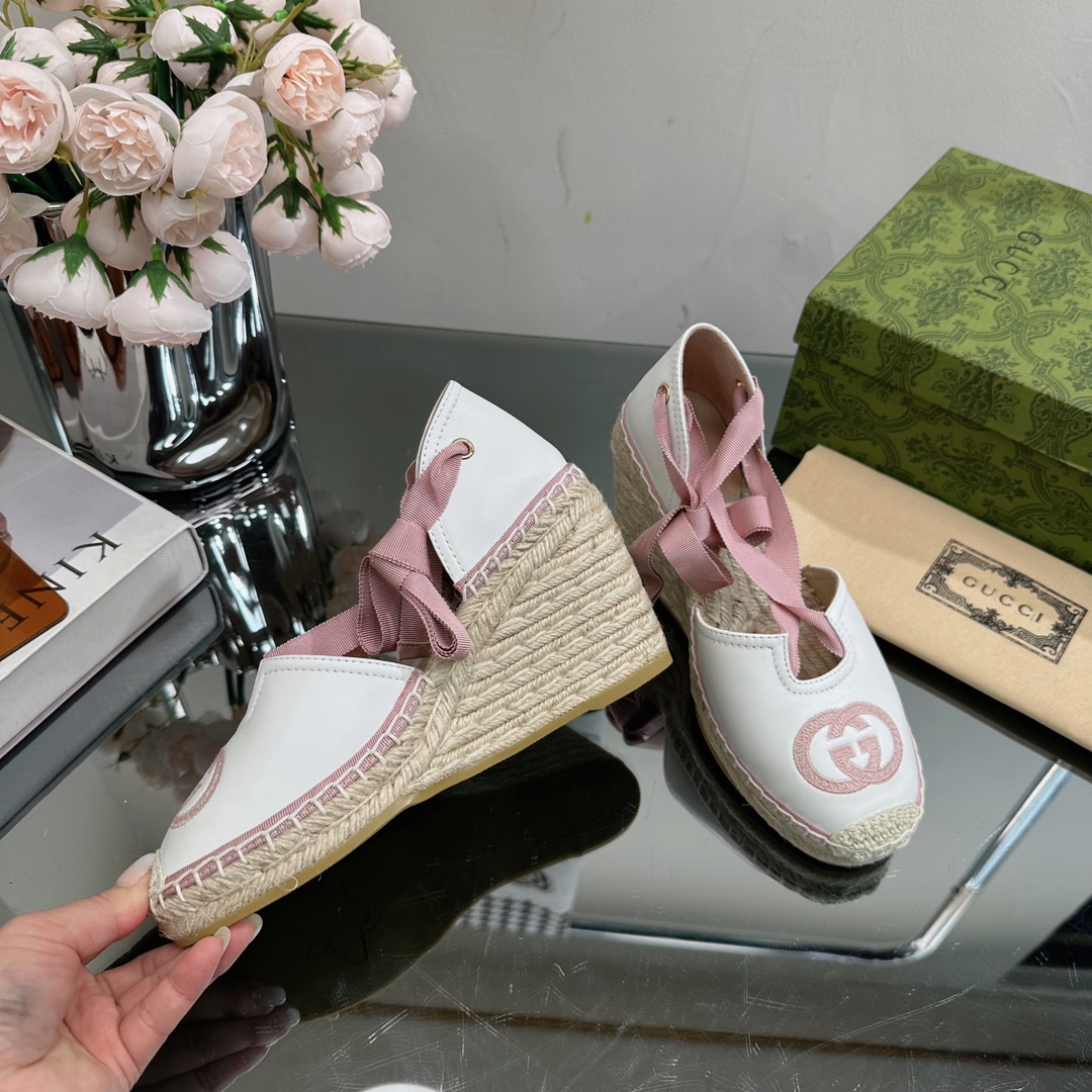 Bagsaaa Gvc*1 Ankle Tie Wedge Espadrille Pink Sandals