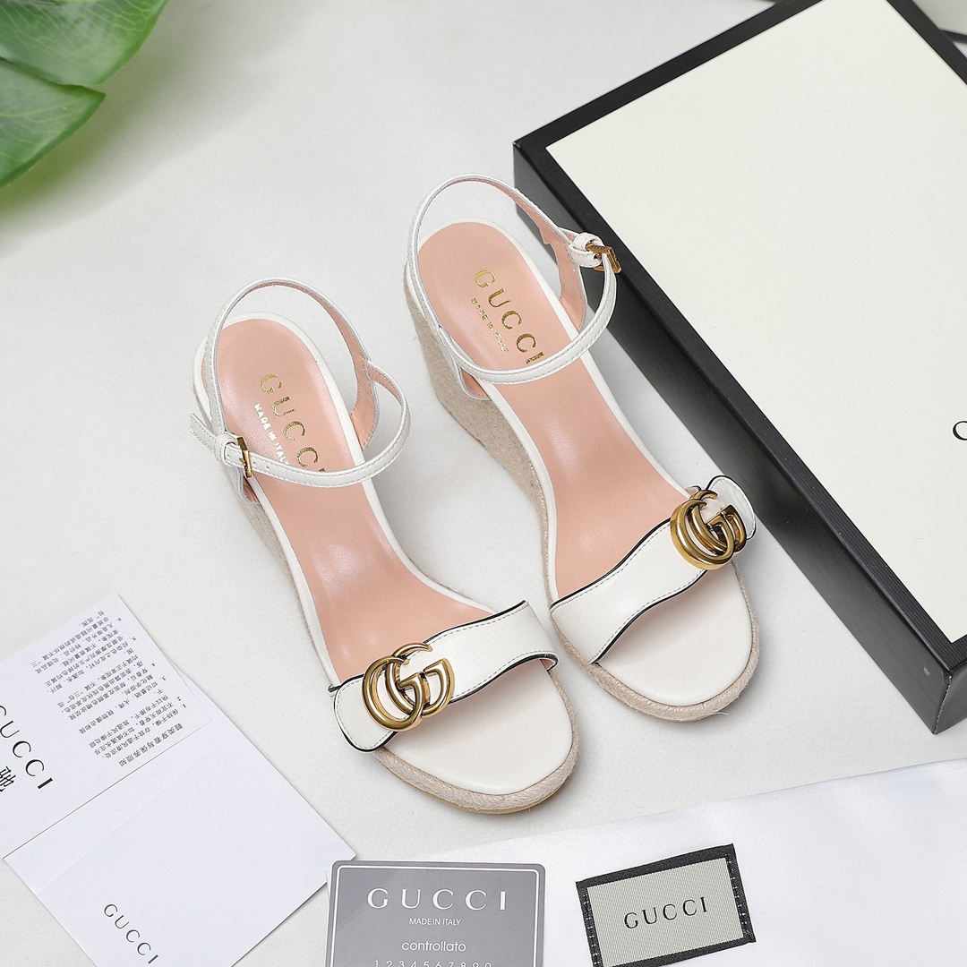 Bagsaaa Gvc*1 85mm White Leather Wedge Espadrilles