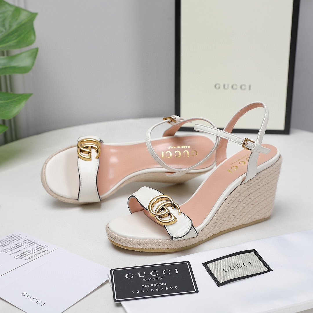 Bagsaaa Gvc*1 85mm White Leather Wedge Espadrilles