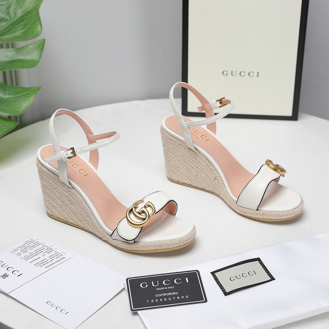 Bagsaaa Gvc*1 85mm White Leather Wedge Espadrilles