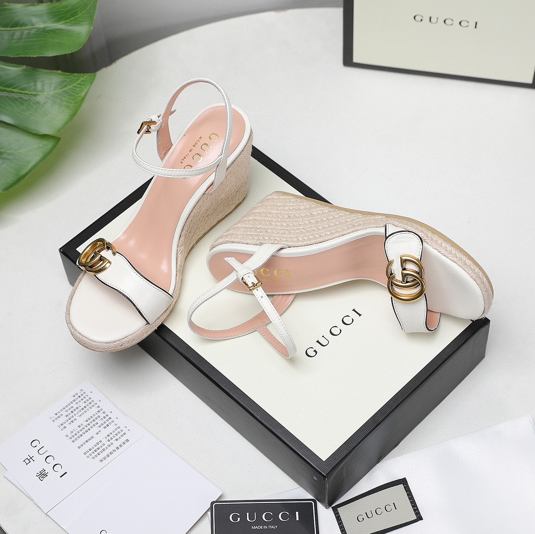 Bagsaaa Gvc*1 85mm White Leather Wedge Espadrilles