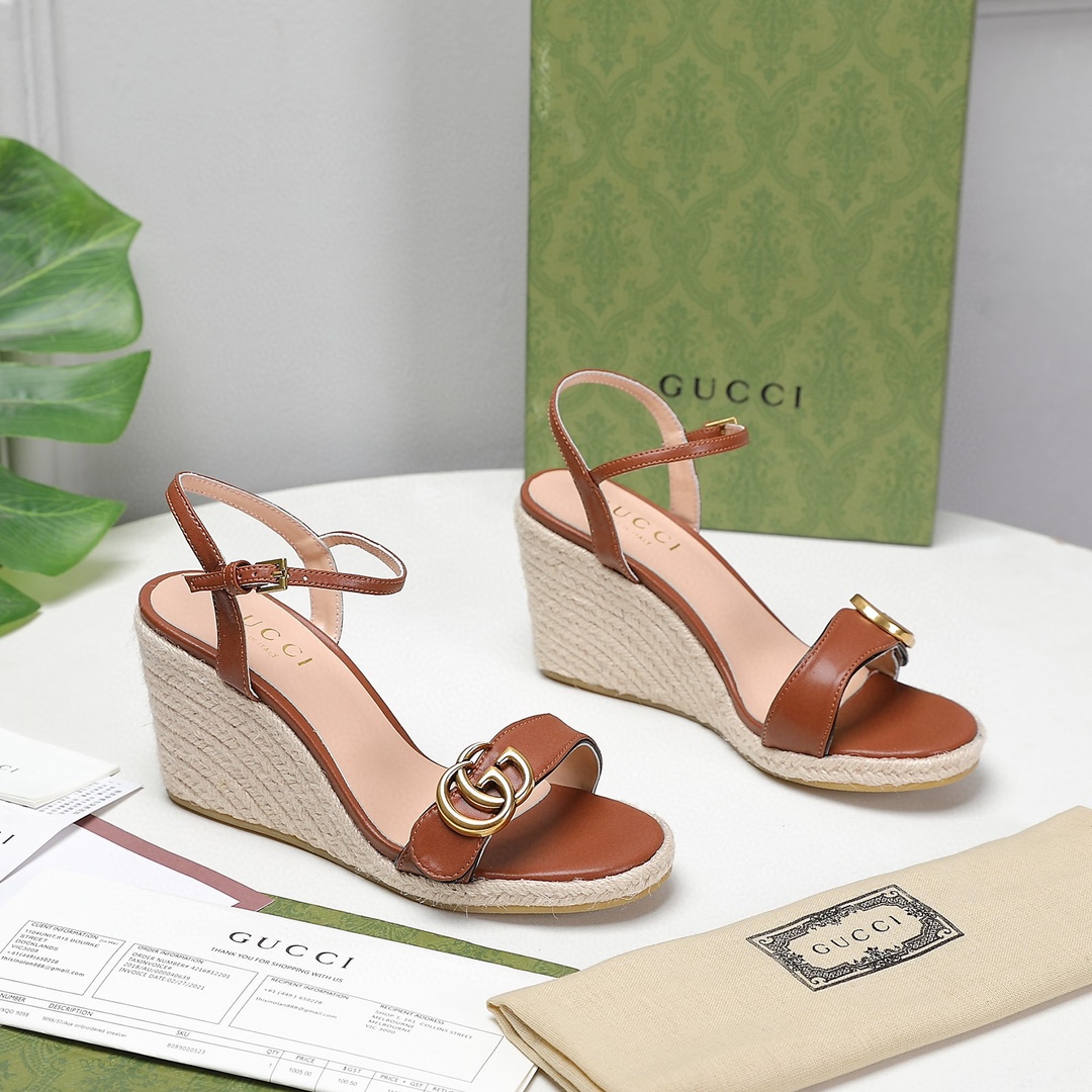 Bagsaaa Gvc*1 85mm Brown Leather Wedge Espadrilles