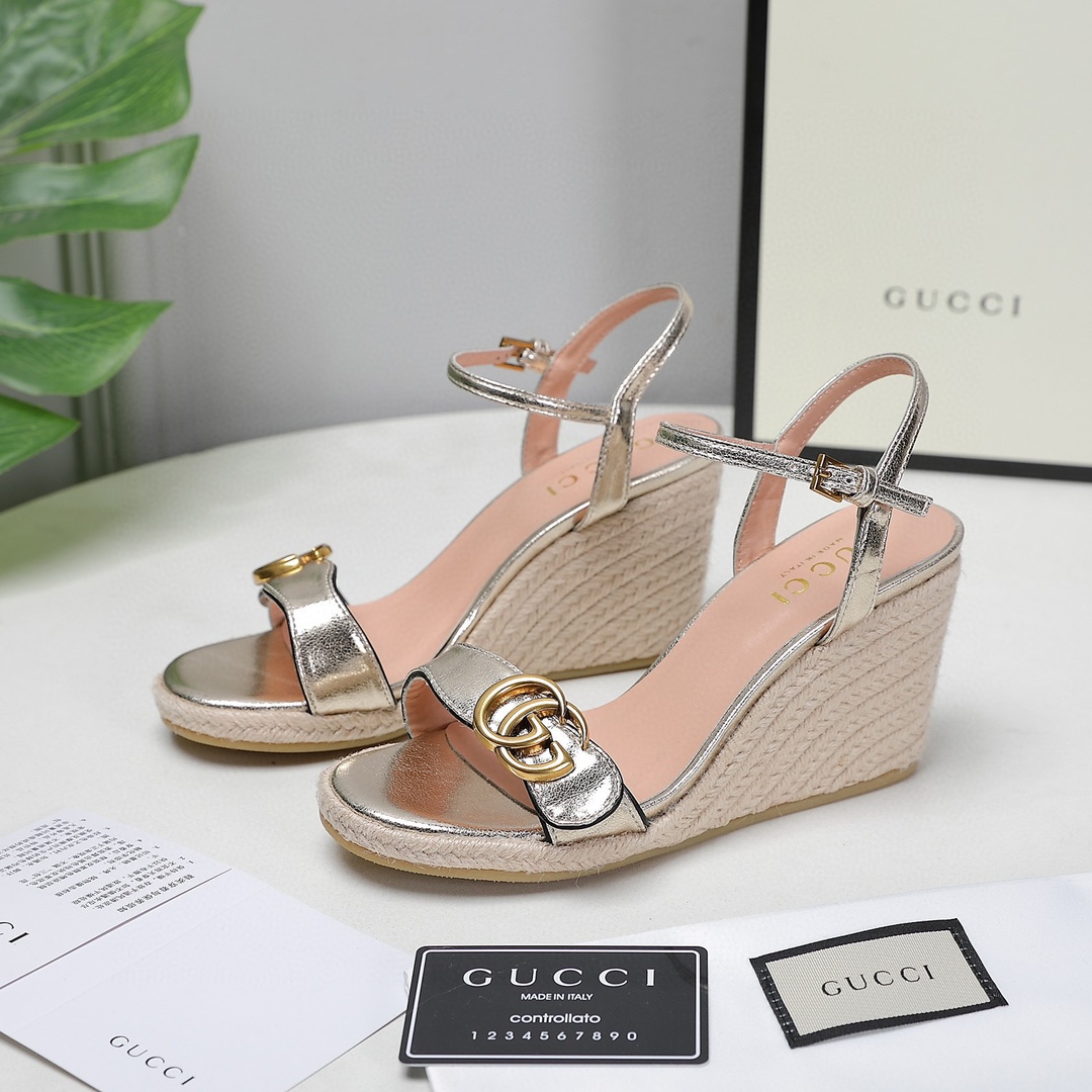 Bagsaaa Gvc*1 85mm Leather Wedge Espadrilles