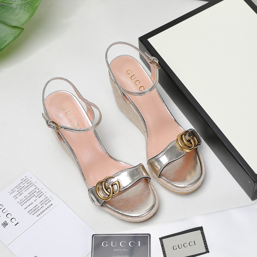 Bagsaaa Gvc*1 85mm Leather Wedge Espadrilles