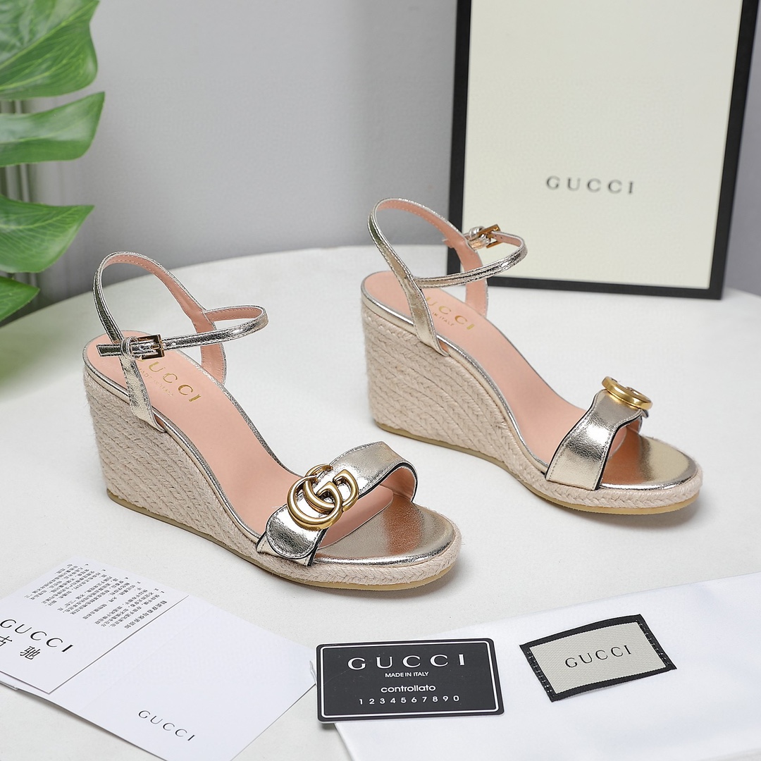 Bagsaaa Gvc*1 85mm Leather Wedge Espadrilles