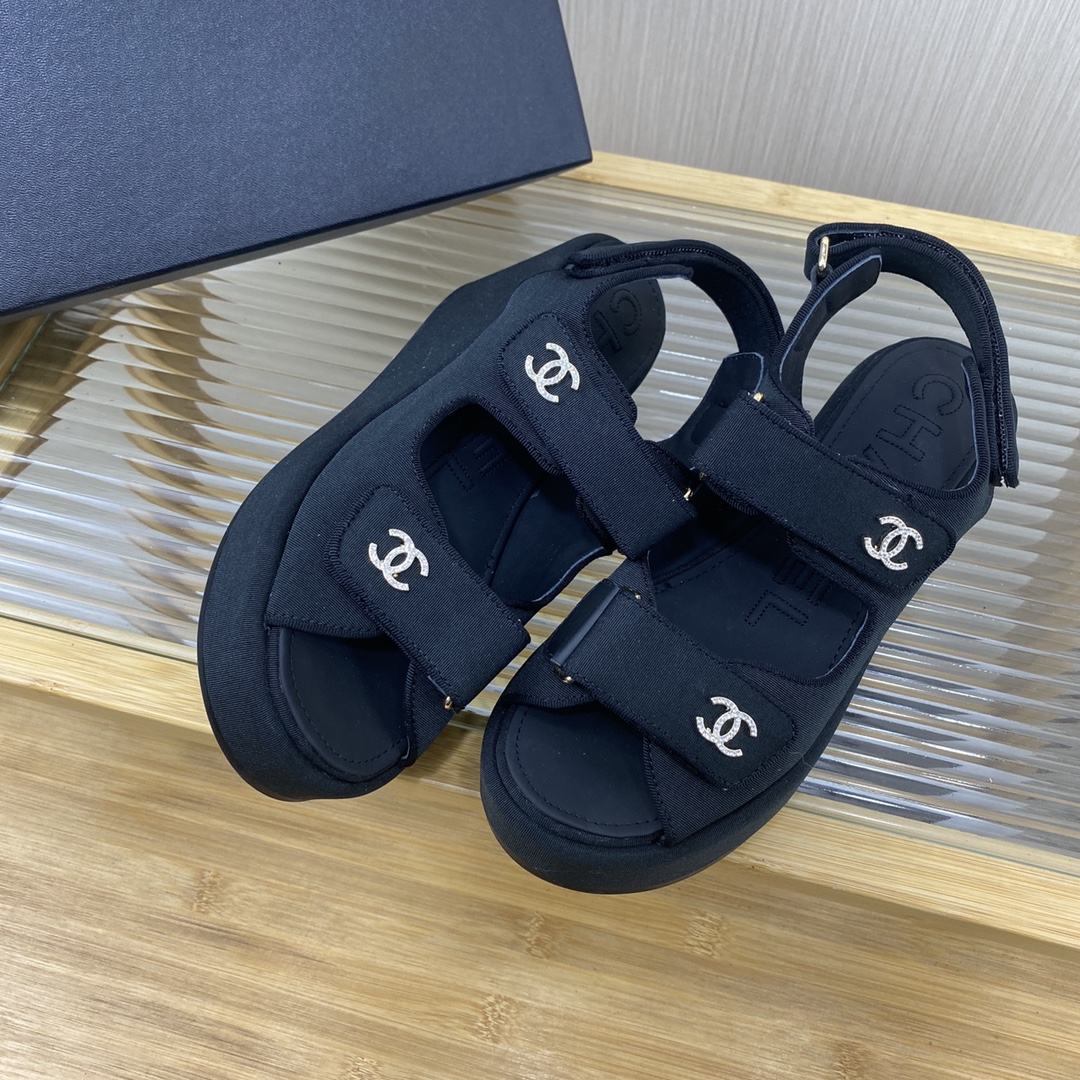 Bagsaaa Ch**el Black Wedge Sandals