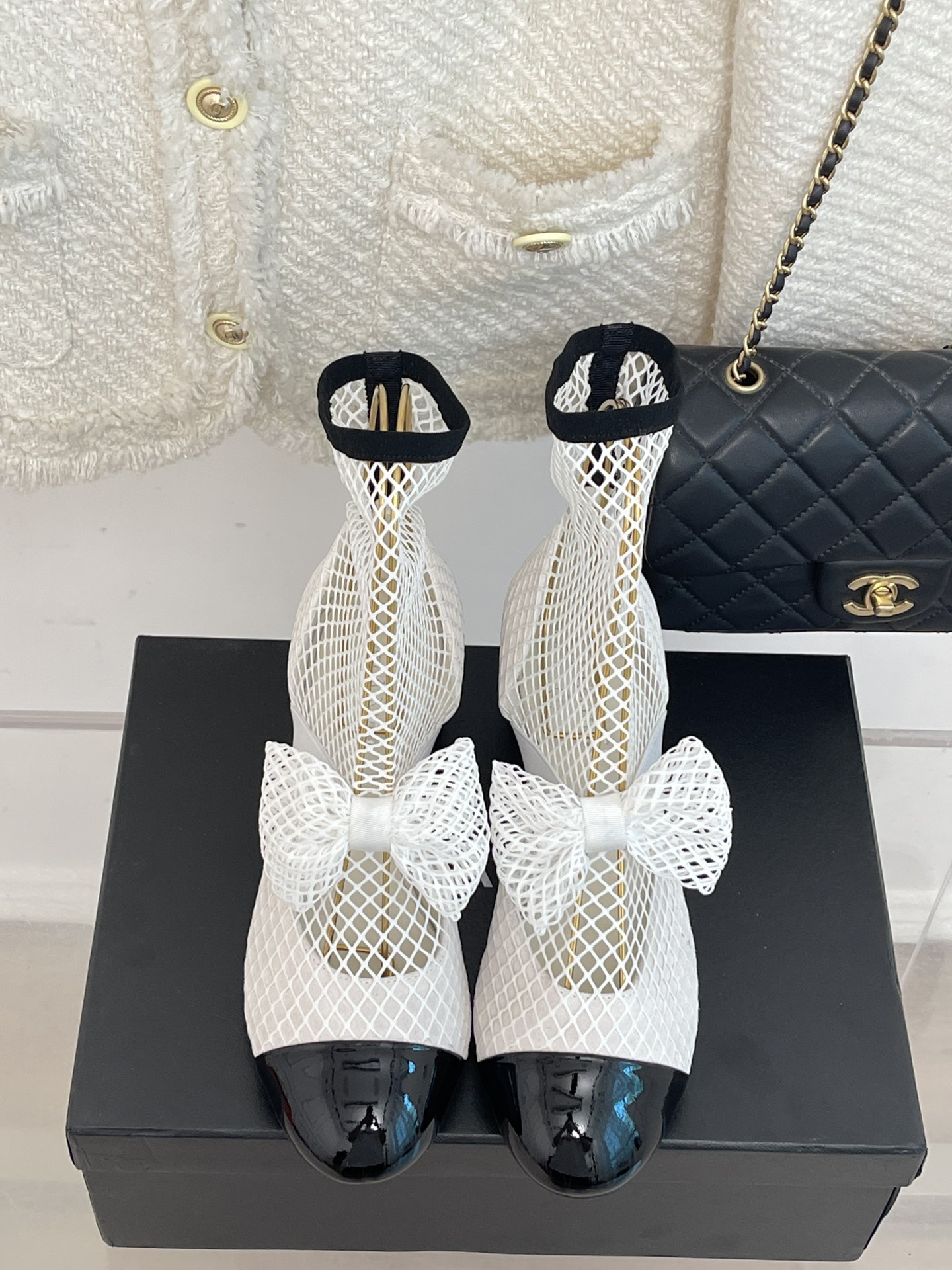 Bagsaaa Ch**el Mary Janes Resille, Kid Suede & Patent Calfskin White & Black