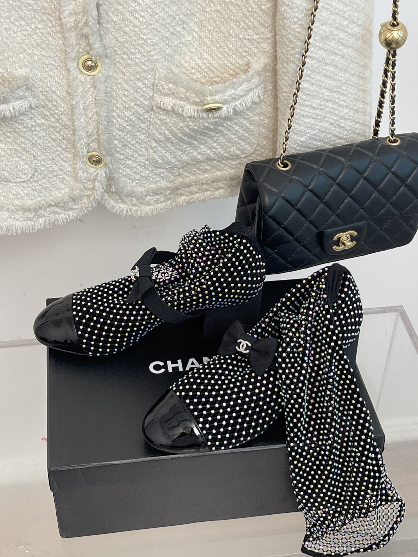 Bagsaaa Ch**el Mary Janes Resille Calfskin Long Black
