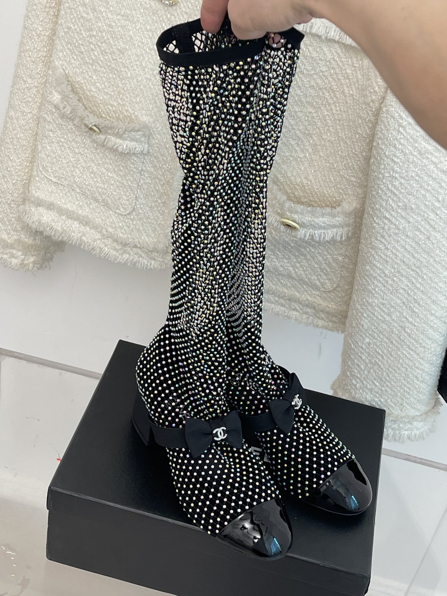 Bagsaaa Ch**el Mary Janes Resille Calfskin Long Black