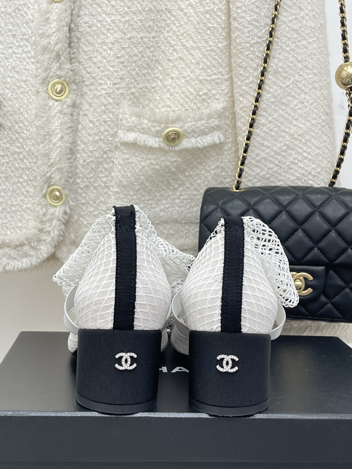 Bagsaaa Ch**el Mary Janes Resille Calfskin Long White